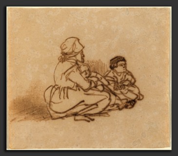 Rembrandt van Rijn (Dutch, 1606 - 1669), Woman Seated on the Ground with Two Children, 1635-1640,
