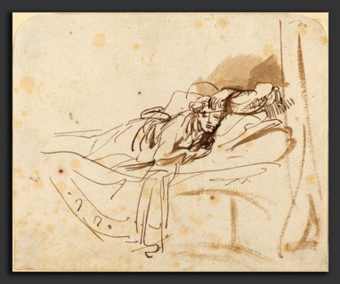 Rembrandt van Rijn (Dutch, 1606 - 1669), Saskia Lying in Bed, c. 1638, pen and ink, brush with