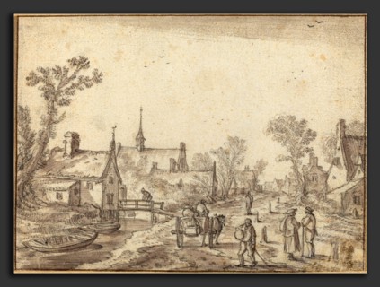 Esaias van de Velde I (Dutch, c. 1590 - 1630), The Village Street, black chalk with brown and gray