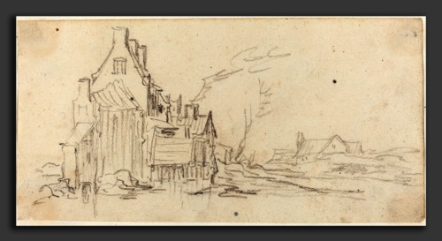 Jan van Goyen (Dutch, 1596 - 1656), Houses by a Road, c.1627-1629, black chalk on laid paper