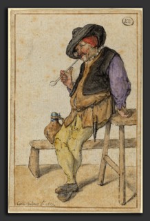 Cornelis Dusart (Dutch, 1660 - 1704), Peasant Smoking, 1689, pen and black ink and watercolor on
