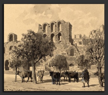 Themistocles von Eckenbrecher (German, 1842 - 1921), Theater of Herodes Atticus, 1890, pen and