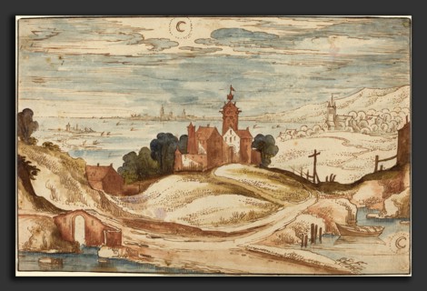 Joos de Momper II (Flemish, 1564 - 1635), Landscape with Chateau on a Hill, pen and brown ink with