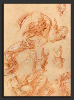 Abraham Bloemaert (Dutch, 1564 - 1651), Studies of Hands and Bending Figures, red chalk heightened