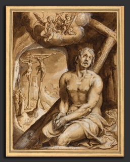 Karel van Mander I (Netherlandish, 1548 - 1606), The Good Thief, pen and brown ink with brown and
