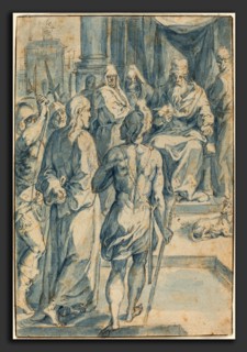 Crispen van den Broecke (Netherlandish, 1524 - 1591), Christ before Caiaphas, pen and brown ink