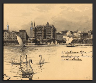 Fritz Stoltenberg (German, 1855 - 1921), Binnenalster mit Jungfernstieg, 1893, watercolor