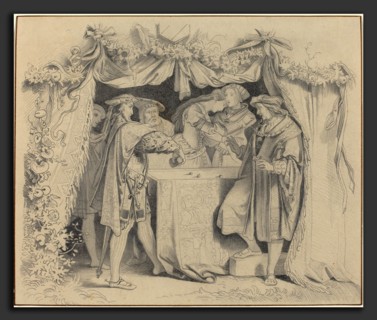 German 19th Century, Men Throwing Dice, graphite on laid paper