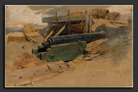 Carl Friedrich Heinrich Werner (German, 1808 - 1894), Cannon by a Bulwark, 1849, watercolor and