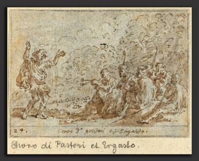 Johann Wilhelm Baur (German, 1607 - 1641), Chorus of Shepherds and Ergasto, 1640, pen and brown ink