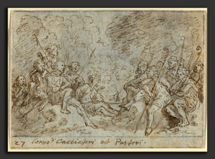 Johann Wilhelm Baur (German, 1607 - 1641), Chorus of Hunters and Shepherds, 1640, pen and brown ink