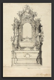 Veit KÃ¶niger (German, 1729 - 1792), Rococo Altar with a Reliquary Tomb, 1760s, pen and black ink