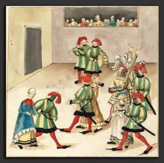 German 16th Century, Masquerade, c. 1515, pen and brown ink with watercolor on laid paper