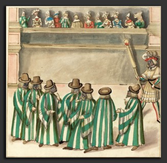German 16th Century, Masquerade, c. 1515, pen and brown ink with watercolor on laid paper