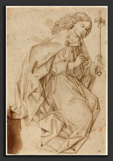 Swabian School, The Angel of the Annunciation, 1480s, pen and brown ink over traces of black chalk