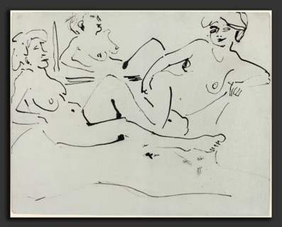 Ernst Ludwig Kirchner, Dodo and an Older Woman Reclining before a Mirror, German, 1880 - 1938,
