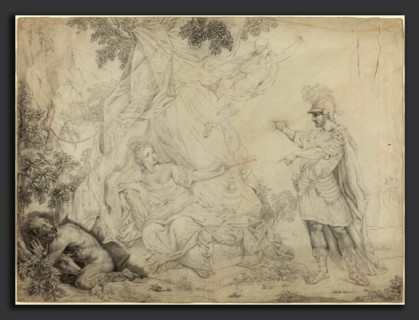 French 19th Century, Circe and Ulysses, pen and brown ink with gray wash on laid paper