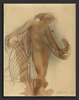 Auguste Rodin, Figure Facing Forward, French, 1840 - 1917, graphite and watercolor
