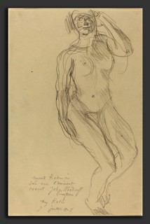 Auguste Rodin, Seated Female Nude Looking Forward, French, 1840 - 1917, 1908, graphite on folded