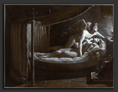 FranÃ§ois-Edouard Picot (French, 1786 - 1868), Cupid with Psyche Extinguishing the Lamp, pen and