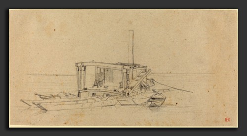 Charles Meryon (French, 1821 - 1868), River Dredges and Lighters, probably c. 1850, graphite on