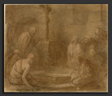 Alphonse Legros, At the Foot of the Cross, French, 1837 - 1911, pen and brown ink with brown wash