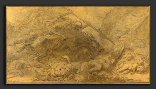Alphonse Legros, After the Battle, French, 1837 - 1911, pen and brown ink with brown wash over