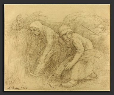 Alphonse Legros, The Reapers, French, 1837 - 1911, 1907, metalpoint on white prepared paper