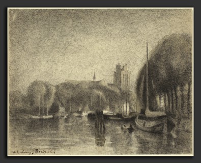 Albert Lebourg, Harbor in Dordrecht, French, 1849 - 1928, 1895-1897, pen and black ink with gray