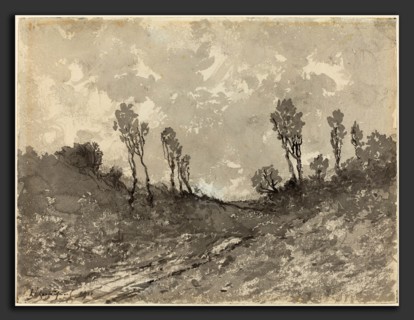 Henri-Joseph Harpignies, Road at Hérisson, French, 1819 - 1916, 1911, brush with black and gray