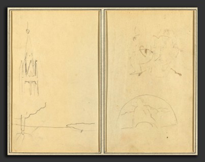 Paul Gauguin (French, 1848 - 1903), Church Tower; A Sketch of a Fan [recto], 1884-1888, graphite on