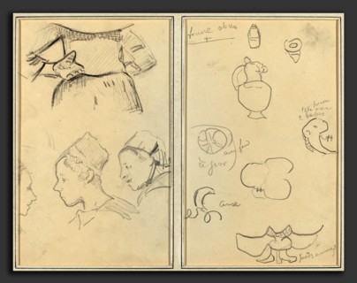 Paul Gauguin (French, 1848 - 1903), Four Studies of Breton Women; Shapes and Vases, 1884-1888,