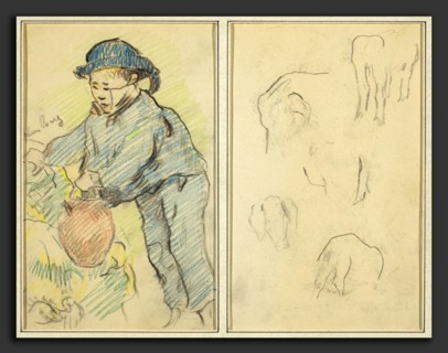 Paul Gauguin (French, 1848 - 1903), A Breton Boy with a Jug; Five Animal Forms, 1884-1888, crayon