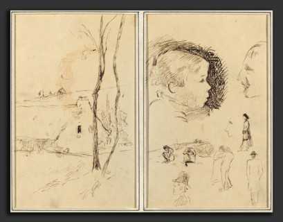 Paul Gauguin (French, 1848 - 1903), Landscape with a Cottage; Profile of Boy, Profile of Man, Two