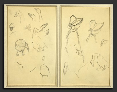 Paul Gauguin (French, 1848 - 1903), Geese; Girls in Bonnets, Geese [recto], 1884-1888, graphite on