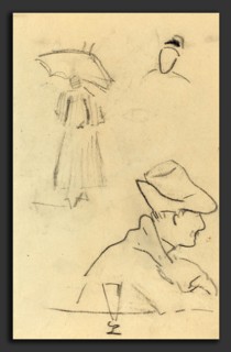 Paul Gauguin (French, 1848 - 1903), A Person Holding an Umbrella and a Seated Man with a Hat and a