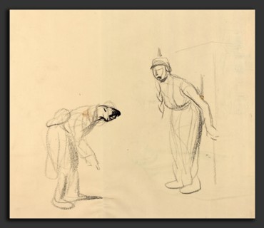 Jean-Louis Forain, Hiding the "louis", French, 1852 - 1931, c. 1914-1919, black crayon and brush