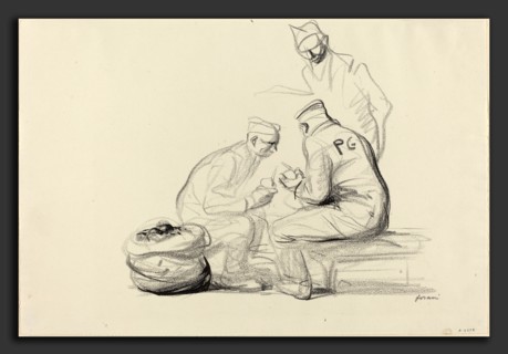 Jean-Louis Forain, Poilu and German Prisoners, French, 1852 - 1931, c. 1914-1919, black crayon on