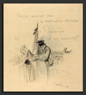 Jean-Louis Forain, Le Baiser du Drapeau, French, 1852 - 1931, 1918, black crayon on laid paper