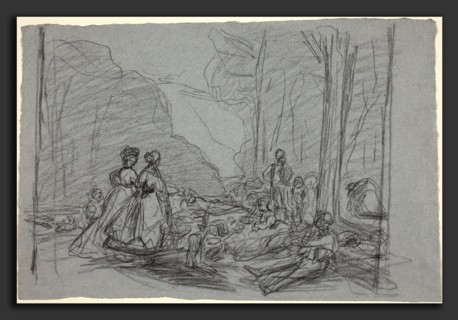 Claude Monet (French, 1840 - 1926), The Luncheon on the Grass, c. 1865, black chalk on blue laid