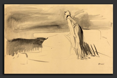 Jean-Louis Forain, France Watching, French, 1852 - 1931, c. 1914-1919, brush and gray and black ink