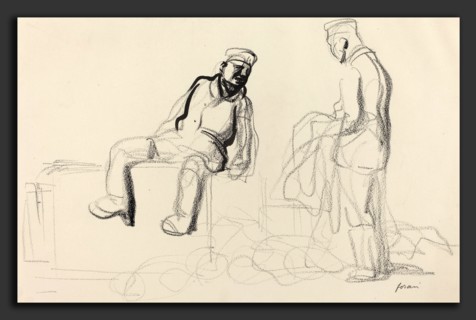 Jean-Louis Forain, The Economic Withdrawal, French, 1852 - 1931, c. 1914-1919, black crayon and