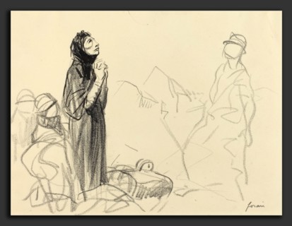 Jean-Louis Forain, During the Armistice, French, 1852 - 1931, c. 1914-1919, black crayon and brush