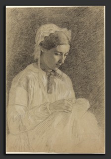 Edgar Degas (French, 1834 - 1917), Woman Embroidering, 1855-1860, black chalk and graphite