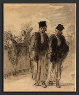Honoré Daumier (French, 1808 - 1879), Two Lawyers, crayon and stump with gray and orange wash on