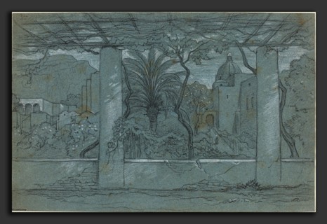 FranÃ§ois-Ãâdouard Bertin (French, 1797 - 1871), A Terrace and Garden on Capri [recto], c. 1822 or