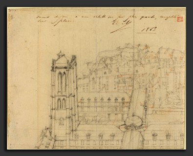 Charles Meryon (French, 1821 - 1868), College Henri IV, 1863, graphite with touches of red chalk on