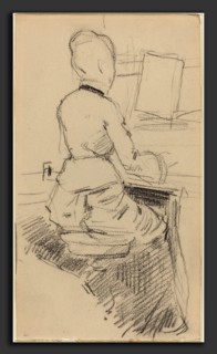 Jean-Louis Forain (French, 1852 - 1931), Young Woman Seated at a Piano [recto], c. 1890, black