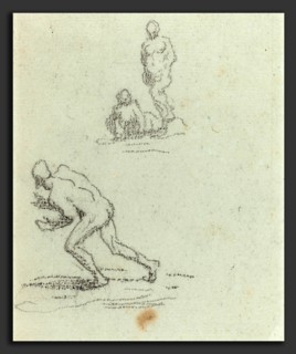 Honoré Daumier (French, 1808 - 1879), Bathers, black chalk on green laid paper