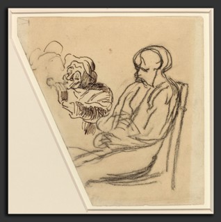 Honoré Daumier (French, 1808 - 1879), The Smoker, pen and black ink and charcoal on laid paper